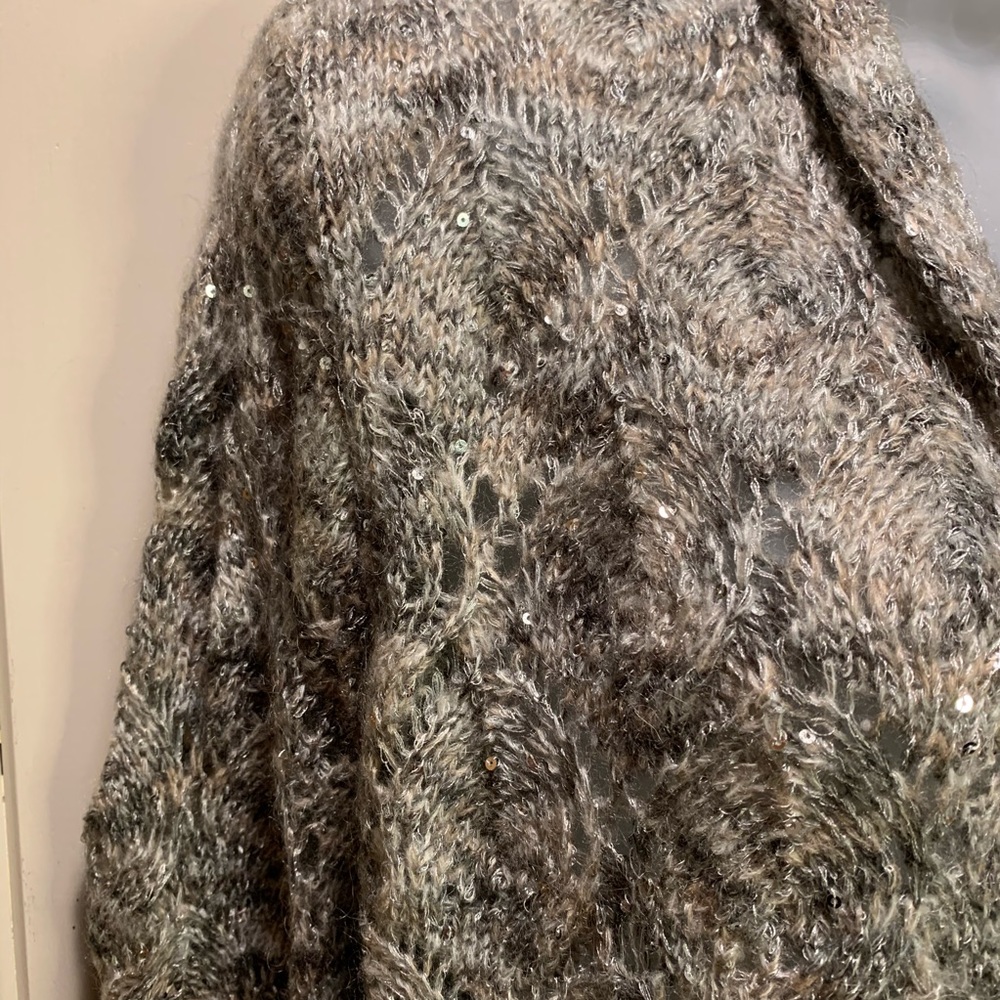 Coldwater Creek silver sequin crochet Christmas new year cardigan M - Picture 4 of 9
